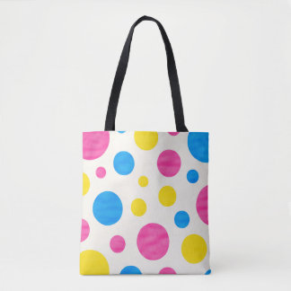 Tote Bag Colorful Polka Dots Pink Blue Yellow Retro