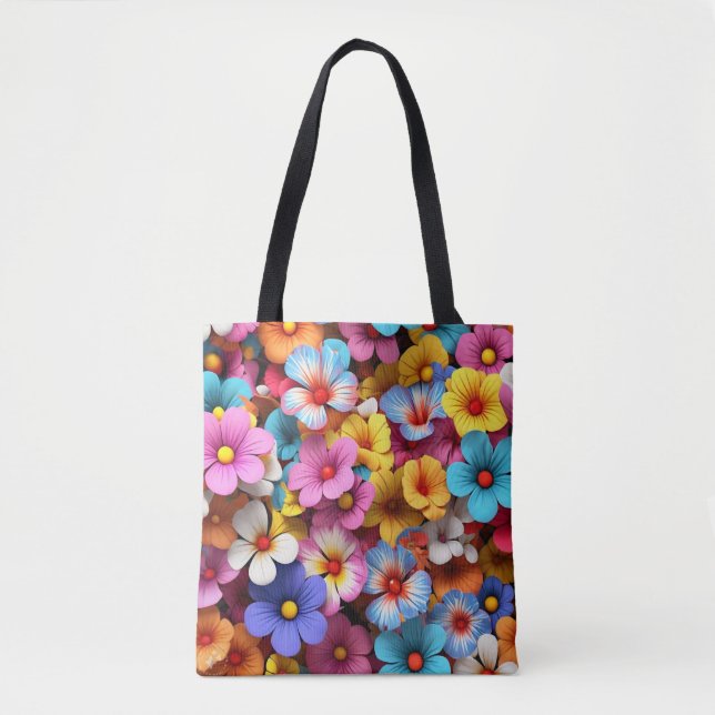 Tote Bag Colorful Pretty Flowers Motif-20240 (Devant)