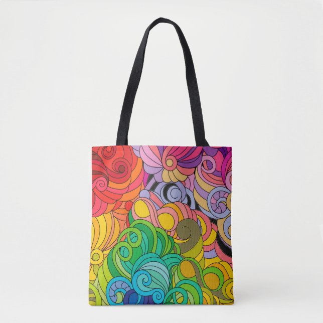 Tote Bag Colorful Retro 1960 Flower Power (Devant)