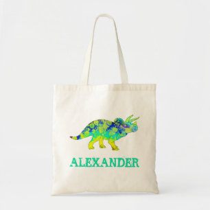 Tote Bag Colorful Triceratops Dinosaur add Name