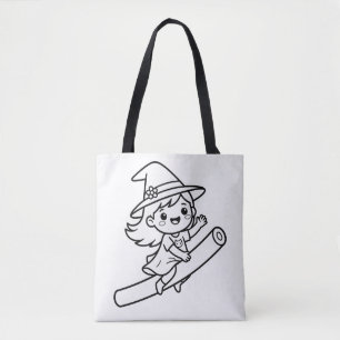 Tote Bag Coloriez Votre Propre Balai de Sorcière Kawaii Été