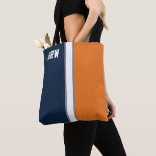 Tote Bag Coloris de collège Marine Bleu & Orange Monogramme