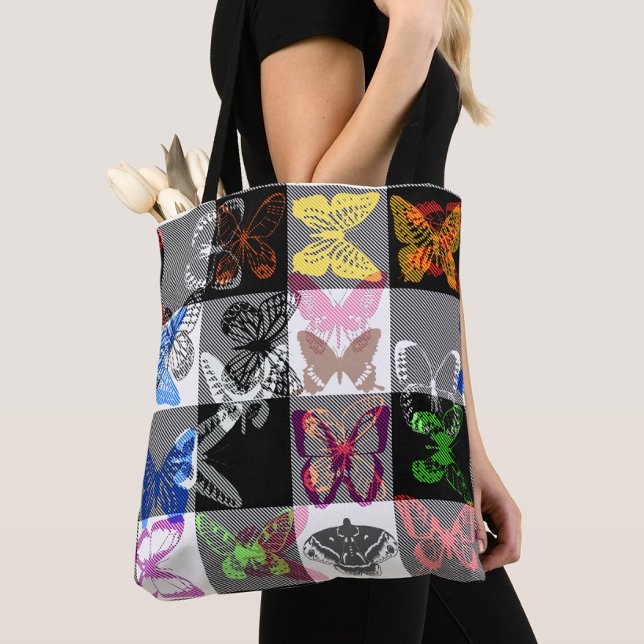 Tote Bag Colourful Butterfly Plaid Tartan Check Design  (Créateur téléchargé)