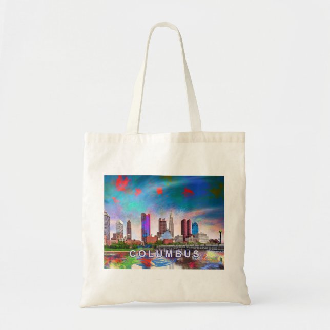 Tote Bag Columbus Skyline Art Abstrait (Devant)