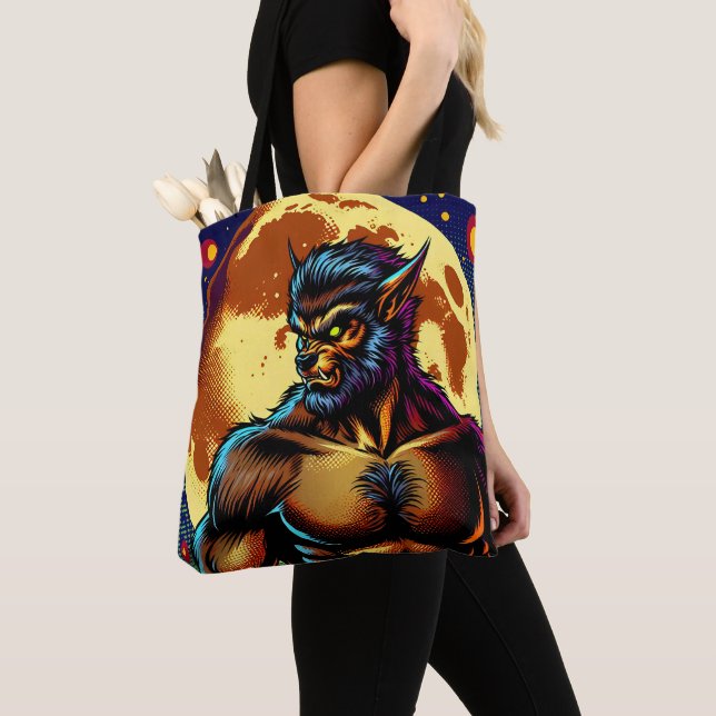 Tote Bag Comic Book Style Werewolf devant la Pleine lune (De près)