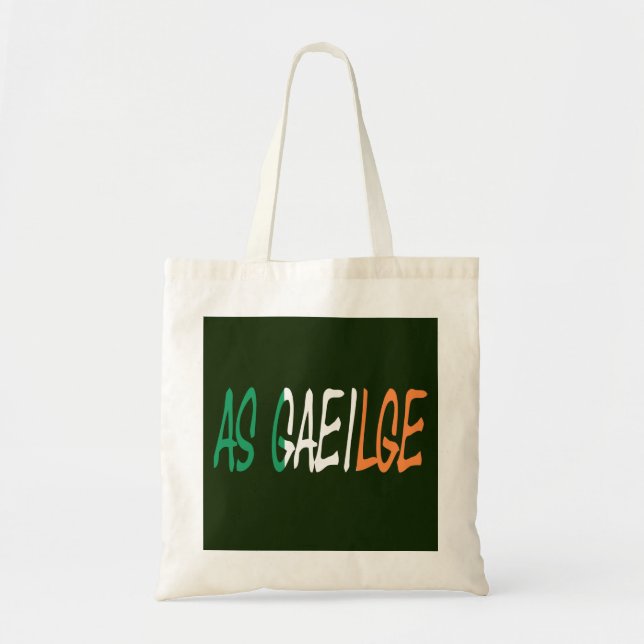 Tote Bag Comme Gaeilge a superposé le drapeau irlandais (Devant)