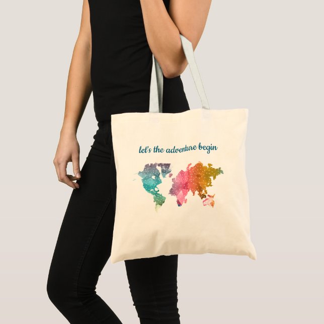 Tote Bag Commençons l'aventure Carte du monde géométrique (Devant (produit))