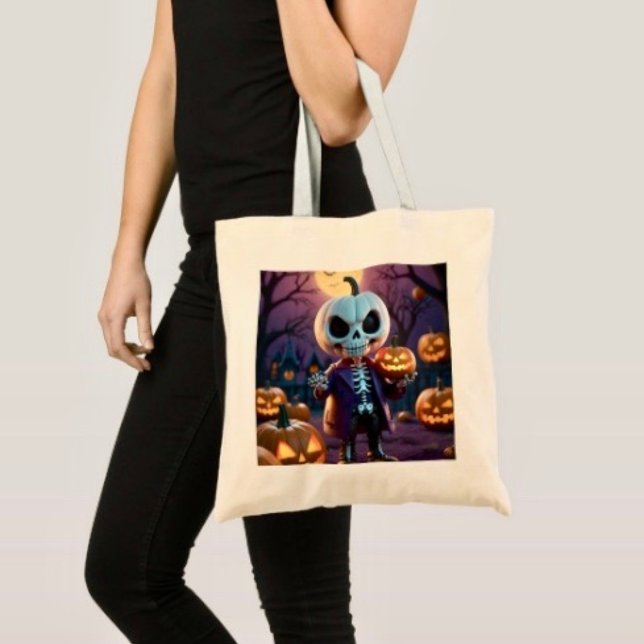 Tote Bag Compagnon squelette de patch de citrouille (100% natural material 100% cotton D: 15.75"l x 15.25"w 5 handle colors
)