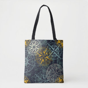Tote Bag Compas de vent rose nautique Grunge vintage vintag