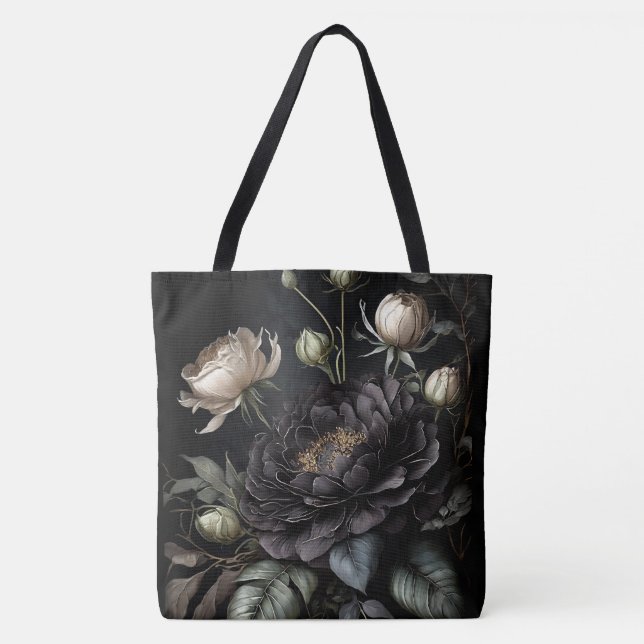 Tote Bag Composition de rose gothique Fleur noire (Devant)