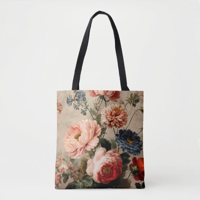 Tote Bag Composition florale vintage vibrante (Devant)