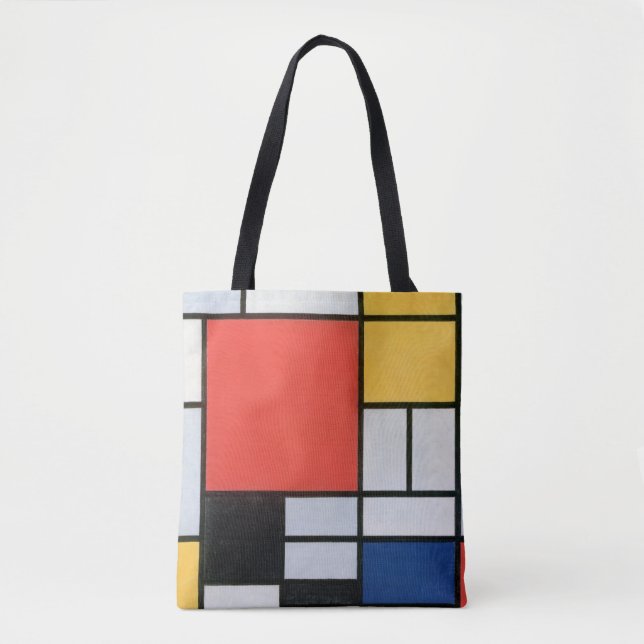 Tote Bag Composition Rouge, Jaune, Bleu, Noir, Mondrique (Devant)