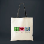 Tote Bag Comptabilité de l'amour pour la paix<br><div class="desc">Un signe de paix,  un coeur et une calculatrice pour un bon comptable. Un CPA adorerait ce cadeau.</div>