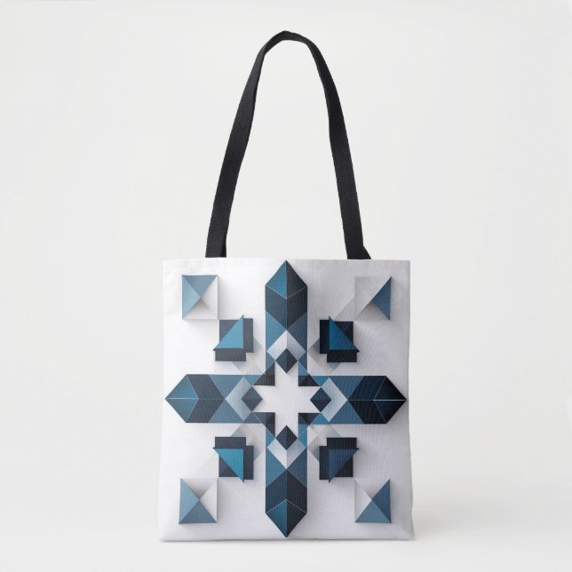 Tote Bag Conception Abstraite Géométrique en Bleu et Blanc (Devant)