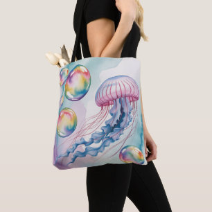 Tote Bag Conception aquarelle de méduses arc-en-ciel fantai