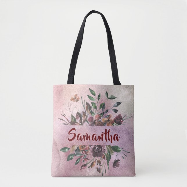 Tote Bag Conception assez florale avec le nom (Devant)