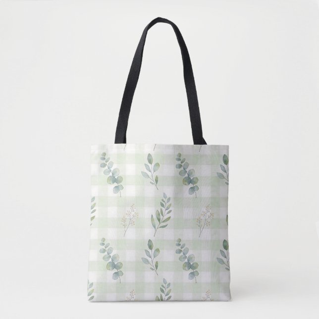 Tote Bag Conception botanique sans couture vert sauge (Devant)