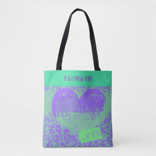 Tote Bag Conception cardiaque rétro violet et menthe