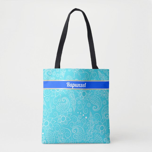 Tote Bag conception complexe personnalisée en bleu et blanc (Devant)