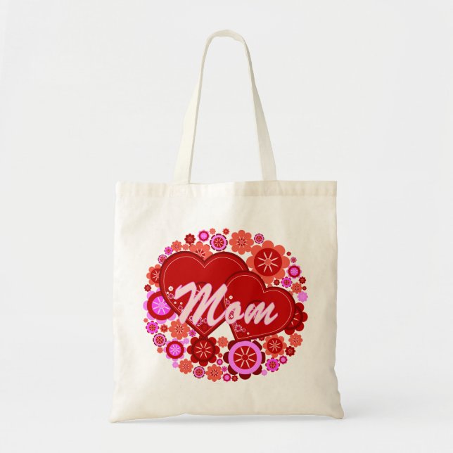Tote Bag Conception d'amour de coeurs et de fleurs de maman (Devant)