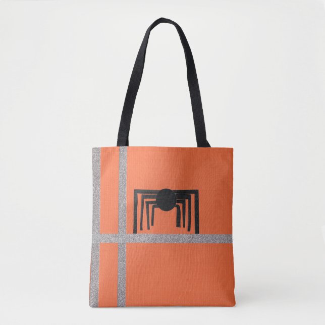 Tote Bag Conception d'araignée géométrique noir et orange (Devant)