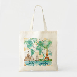 Tote Bag Conception d'aventure de carte du monde vintage