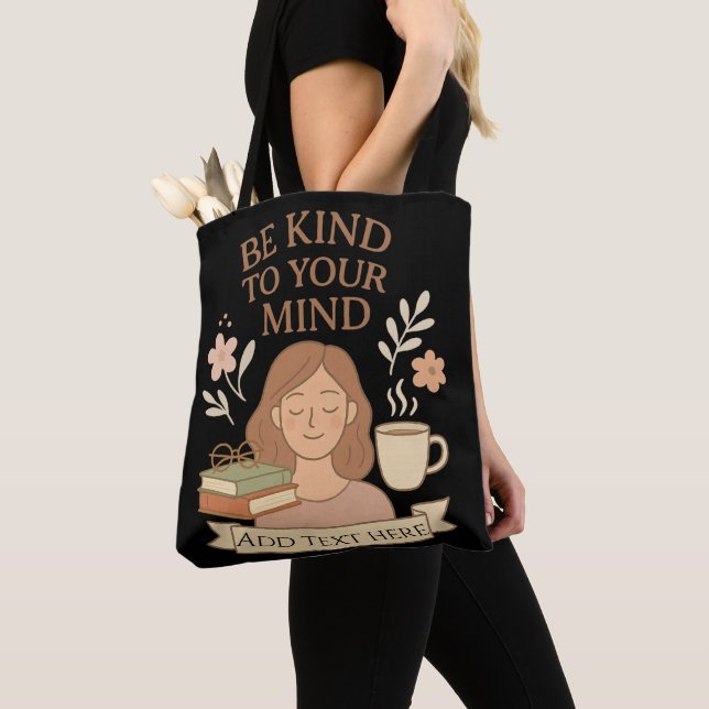 Tote Bag Conception de bien-être mental – Zone de texte mod (De près)