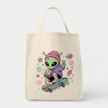 Conception de Bubble Tea Alien Skateur Kawaii