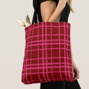 Tote Bag Conception de carreaux à carreaux rose bordeaux