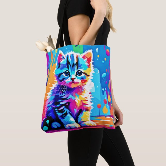 Tote Bag Conception de chaton colorée  (De près)