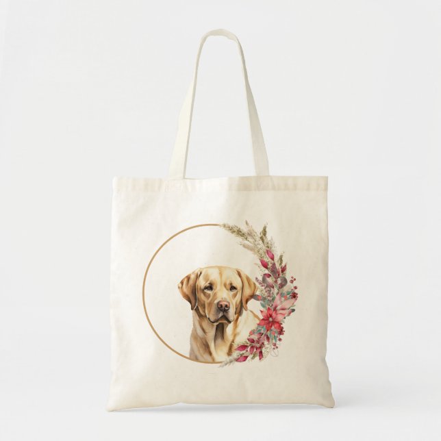 Tote Bag Conception de chien floral à l'aquarelle pour Noël (Devant)