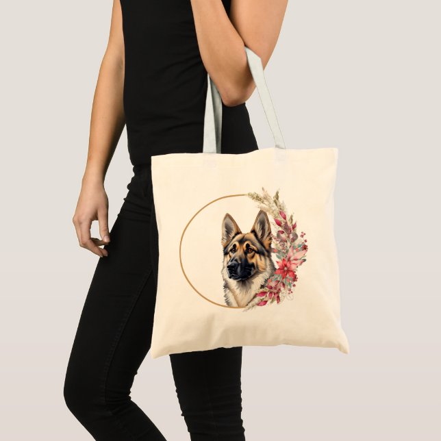 Tote Bag Conception de chien floral à l'aquarelle pour Noël (Devant (produit))