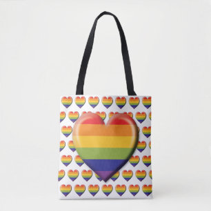 Tote Bag Conception de cœur arc-en-ciel minimaliste élégant