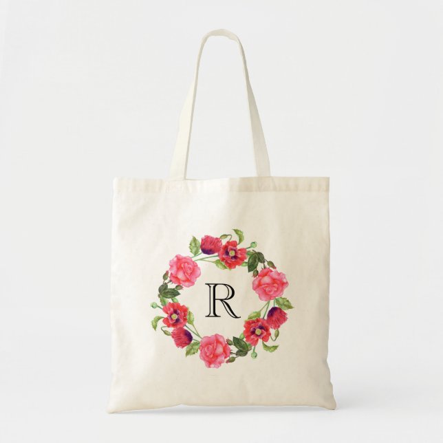 Tote Bag Conception de couronne circulaire de fleurs roses  (Devant)