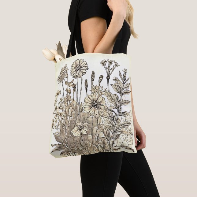 Tote Bag Conception de croquis floraux vintages (De près)