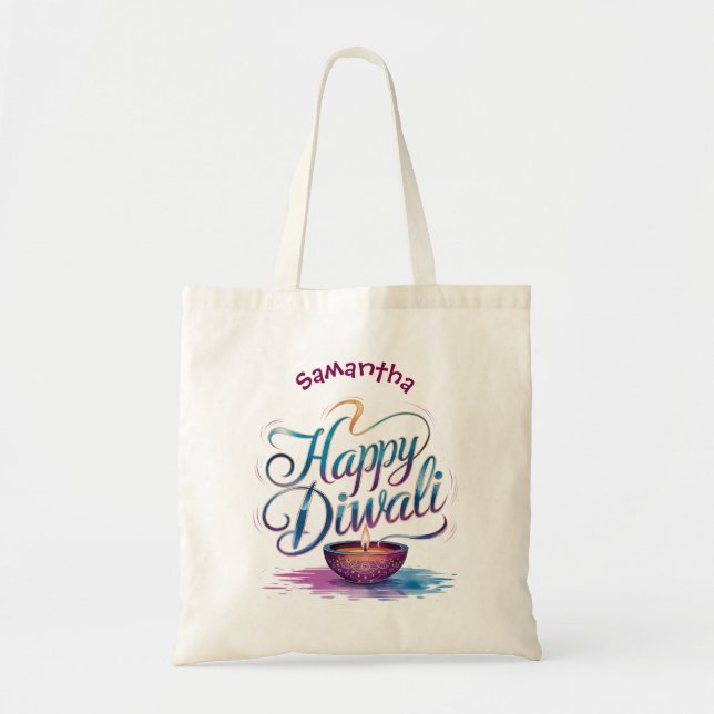 Tote Bag Conception de diya à l'aquarelle personnalisable p (Devant)