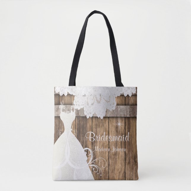 Tote Bag Conception de Fête des mariées en bois rustique (Devant)