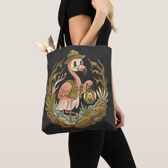 Tote Bag Conception de flamant rose de marais effrayant vin (De près)