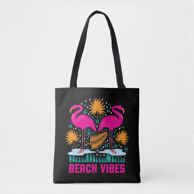 Tote Bag Conception de flamants roses de vibes de plage (Devant)