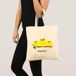 Tote Bag Conception de hiboux jaunes personnalisés