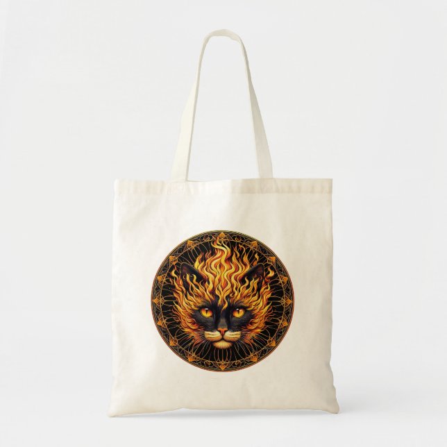 Tote Bag Conception de Mandala de chat de feu mystique (Devant)
