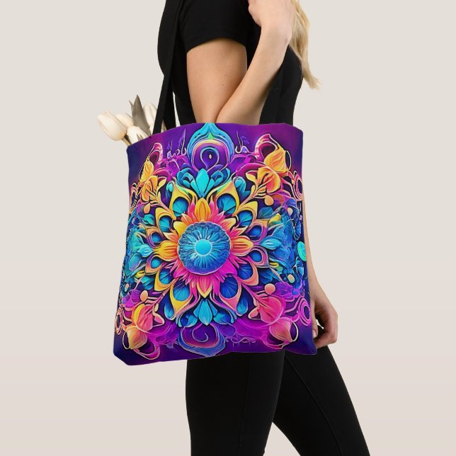 Tote Bag Conception de Mandala psychédélique (De près)