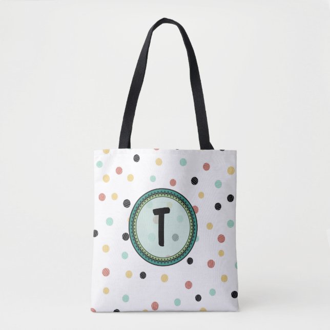 Tote Bag Conception de monogramme Polka-Dot moderne (Devant)