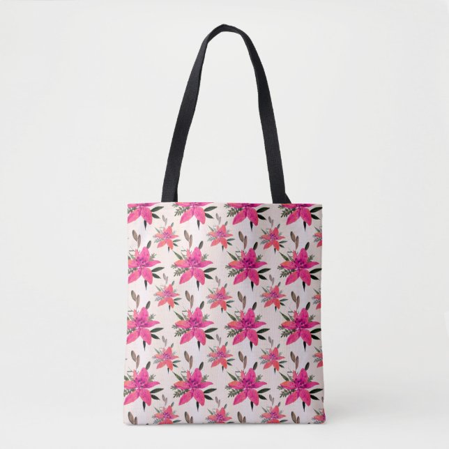 Tote Bag Conception de motif floral Fleurs roses (Devant)