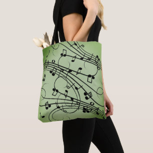 Tote Bag Conception de musique verte Notes élégantes