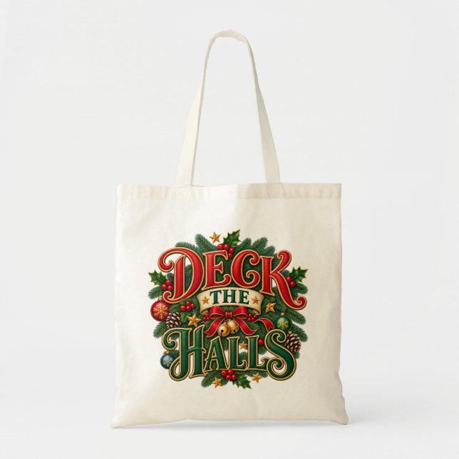 Tote Bag Conception de Noël Deck the Halls (Devant)