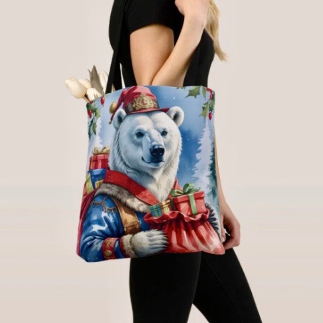 Tote Bag Conception de Noël du Père Noël ours polaire (Tote Bag — 100% polyester, black laminated lining 100% cotton web hand. Made in the USA.
)