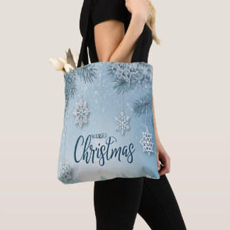 Tote Bag Conception de Noël en cristal de neige bleu doux e