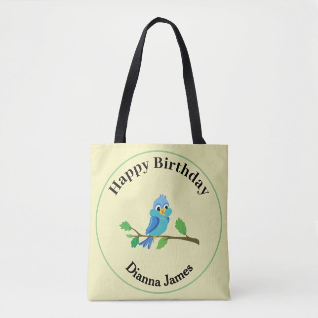 Tote Bag Conception de nom d'anniversaire d'oiseau bleu mig (Devant)