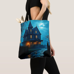 Tote Bag Conception de nuit au clair de lune bleu du manoir